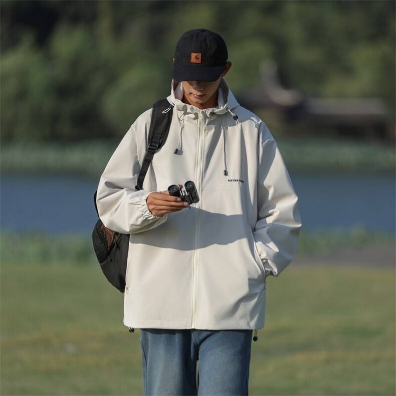 SJ-217-2-JK24172-P65秋季连帽宽松情侣夹克男防水冲锋衣山系外套,男装夹克,星座217-2