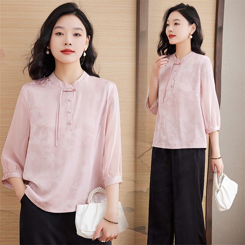 夏季时尚优雅别致设计感新中式清新百搭202亲肤透气品质小衫上衣，女装蕾丝衫/雪纺衫，媚琳依坊