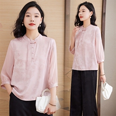 夏季时尚优雅别致设计感新中式清新百搭202亲肤透气品质小衫上衣，女装蕾丝衫/雪纺衫，媚琳依坊