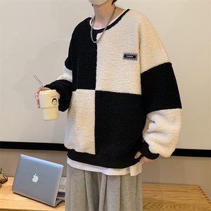 拼接圆领卫衣男春季新款潮牌复古羊羔毛套头上衣外套 M1707-P33图片