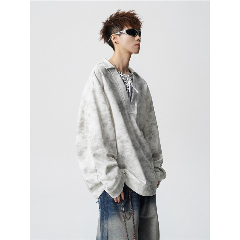 WY10151-特P48控88小众扎染撞色拼接条纹假两件大码男宽松卫衣,男装卫衣,电商A059
