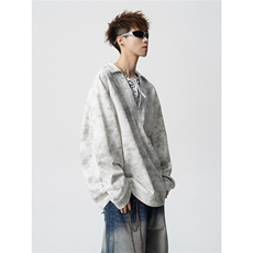 WY10151-特P48控88小众扎染撞色拼接条纹假两件大码男宽松卫衣，男装卫衣，电商A059