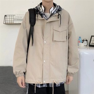 工装外套男士春秋冬季新款假两件连帽外套W026P65图片