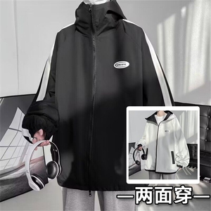 JK9012/P70春装现货新款两面服夹克男防水冲锋衣大码外套两面穿图片