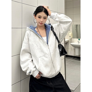 网图 cleanfit双面穿格纹连帽卫衣男女款秋季美式拉链短宽外套P58图片