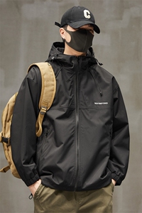 冲锋衣连帽夹克男宽松落肩纯色上衣外套DSA157B-JK727-P58图片