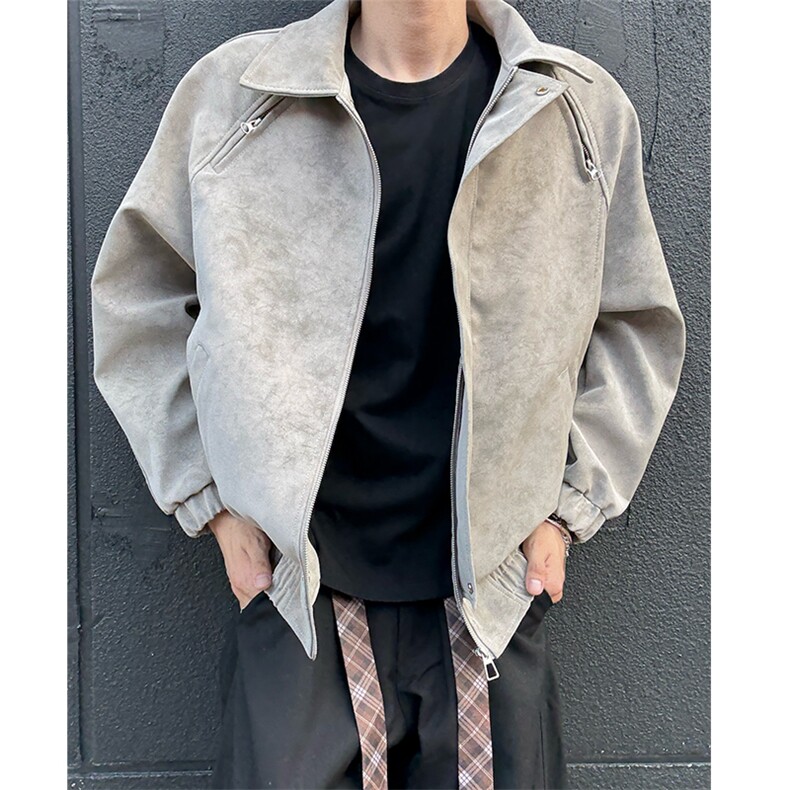 美式复古脏脏皮衣外套男春秋季cleanfit翻领夹克25XJ55257特批70图片