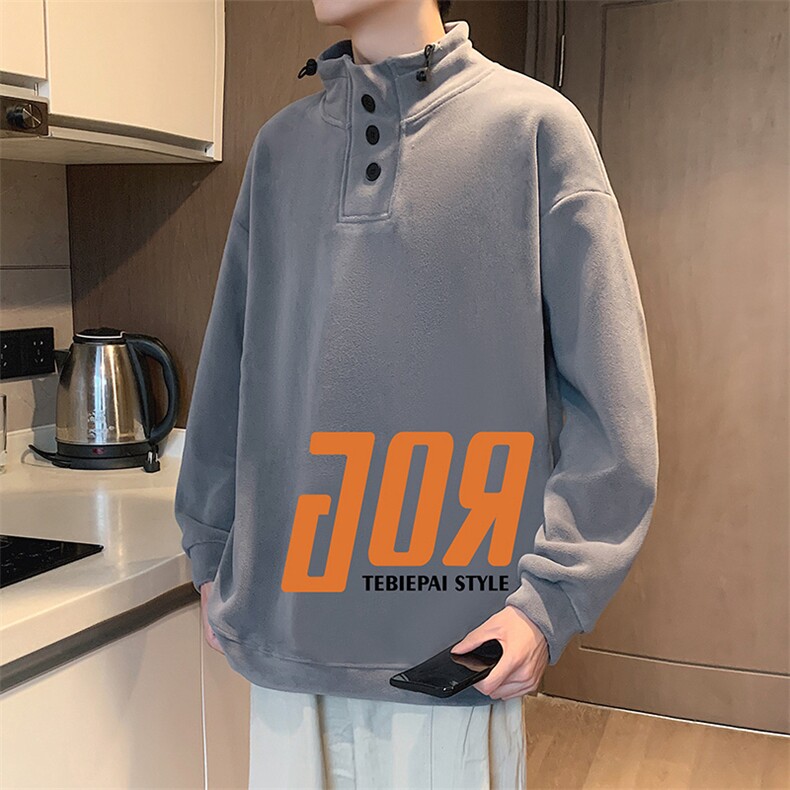 G002加绒P58摇粒绒套头卫衣加绒保暖休闲男装大码高街半高领上衣,男装卫衣,星座304A-1