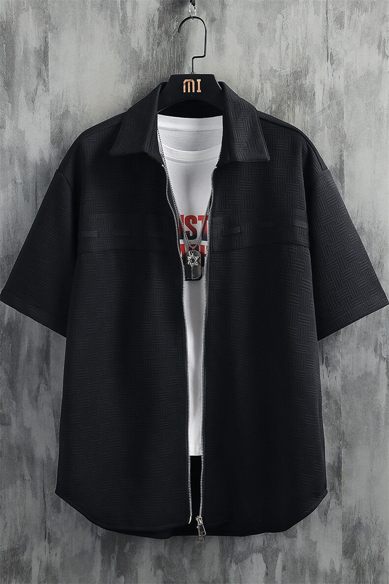 7XL-M挂拍短袖衬衫男2023夏季新款潮牌胖子开衫肌理感上衣加大码,男装衬衫,钱塘717(原712)