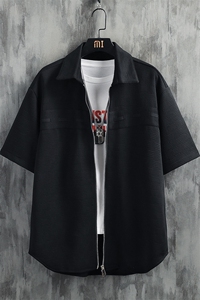 7XL-M 挂拍短袖衬衫男2023夏季新款潮牌胖子开衫肌理感上衣加大码图片