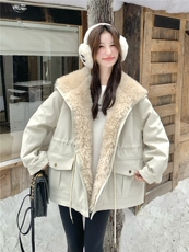 现货！放心推！羊羔毛拼接羽绒服女2025冬新款派克服加厚保暖外套，女装羽绒服，慧尚2-185