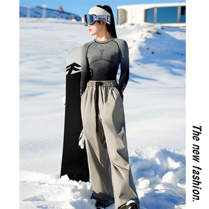 24冬款加绒加厚单板双板男女同款防水防风滑雪裤HK1163J加绒-P100图片