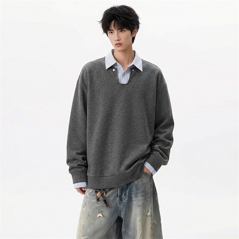 假两件卫衣衬衫领拼接长袖薄款春季男宽松上衣C61324-TP4589,男装衬衫,电商A102