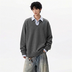 假两件卫衣衬衫领拼接长袖薄款春季男宽松上衣C61324-TP4589，男装衬衫，电商A102