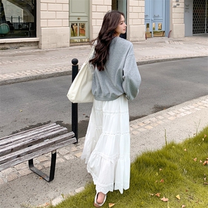 休闲减龄穿搭灰色卫衣套装女春秋2025超火好看高级感半身裙两件套图片