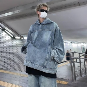做旧水洗连帽牛仔卫衣男女秋季美式复古宽松情侣外套JK308-P65