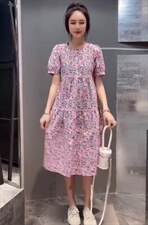 夏季新款洋气太阳花碎花连衣裙，女装连衣裙，L·H·X