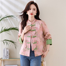 洋气粉色新中式G风外套女2026春秋新款时尚气质提花减龄盘扣上衣，女装短外套，衣之秀