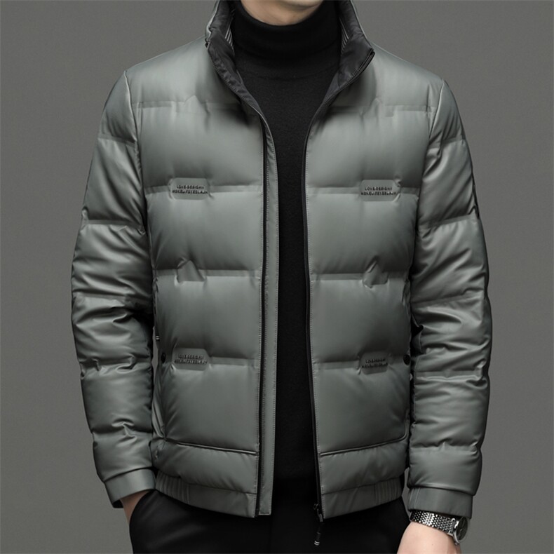 冬季立领商务休闲皮羽绒服男装白鸭绒加厚保暖外套中年男士上衣男,男装羽绒服,钱塘6003（原4033）