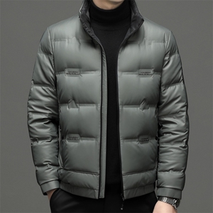 冬季立领商务休闲皮羽绒服男装白鸭绒加厚保暖外套中年男士上衣男图片