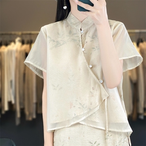 夏季真丝缎面套装女印花宽松两件套中国风时尚半身裙桑蚕丝上衣图片