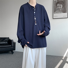 8XL-M慵懒肌理感华夫格廓形云母贝纽扣长袖T恤打底长袖CX3006P48，男装T恤，电商D206-1
