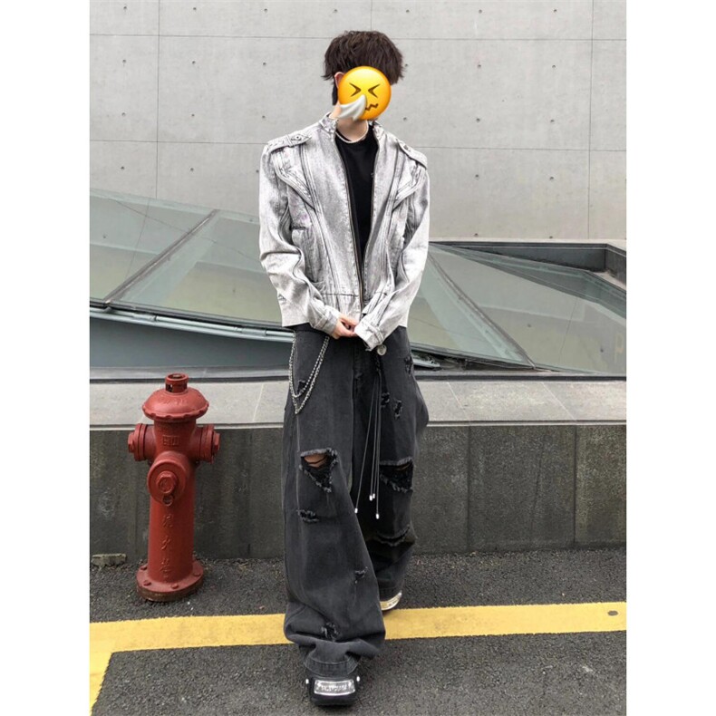 【有货】短款解构拼接牛仔外套男重工垫肩夹克JK8636CC-特P78,男装工装外套,星座1007（原301D）