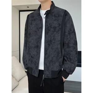 复古潮流扎染夹克机车春秋新款高级宽松休闲帅气HH100P76,一双黑色平板鞋怎么搭配图片