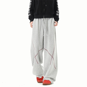 8XL-M 直筒卫裤男宽松撞色哈苏线休闲运动裤设计感长裤子K9175P48图片