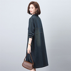牛仔连衣裙女2025春秋新款休闲宽松遮肚时尚气质妈妈长袖翻领裙子，女装连衣裙，希欧阁