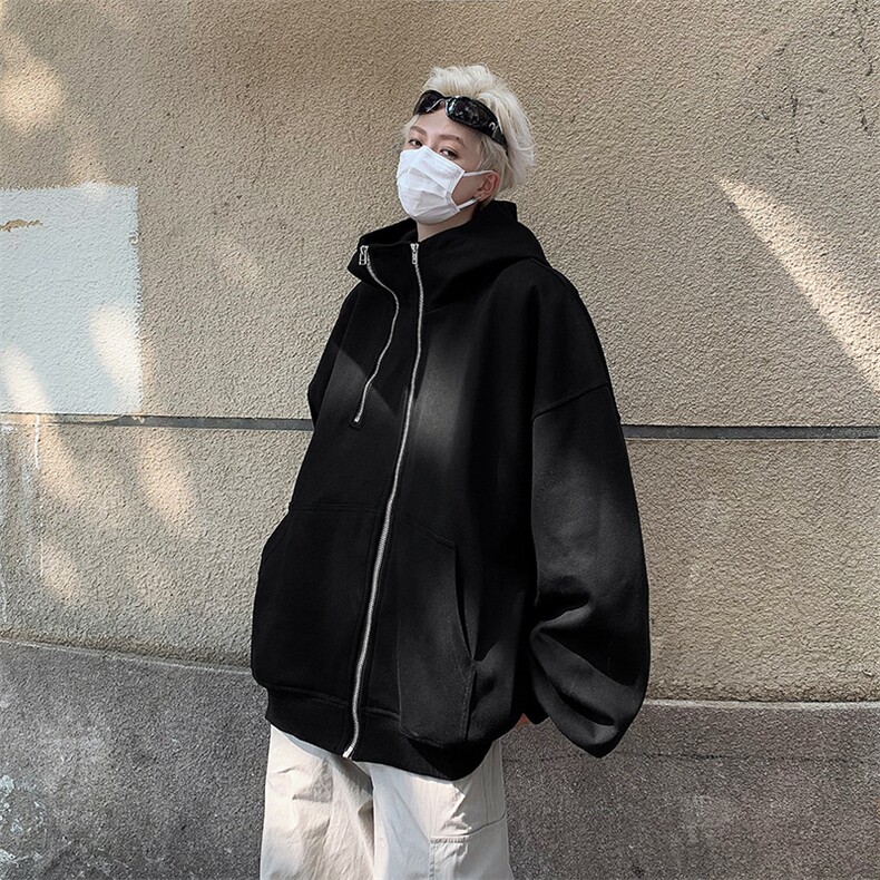 小众设计款重磅双拉链卫衣男连帽开衫男女外套B289-WY3016特68,男装卫衣,电商B289