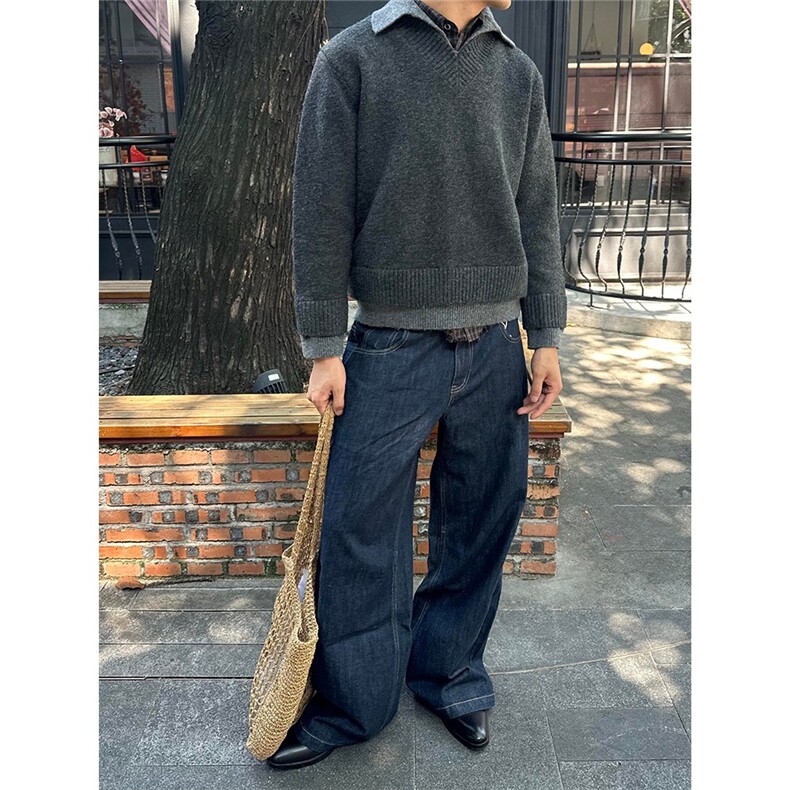 美式复古原色牛仔裤男款高街秋季潮宽松阔腿直筒长裤子NZA207,男装牛仔裤,星座516A