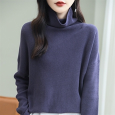 纯棉线加厚高领毛衣女纯色堆堆领长袖打底针织衫保暖全棉内搭上衣，女装针织衫/毛衣，品高羊绒