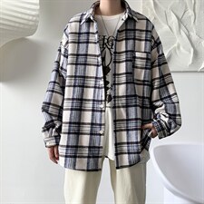 格子衬衫男韩版潮流秋季加厚毛呢衬衣港风痞帅潮牌外套DX128P65图片