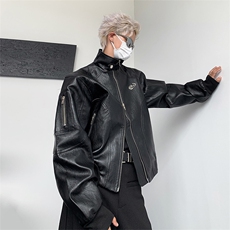 秋季休闲宽松短款机车服夹克男款美式潮牌皮衣外套W7854-P60，男装夹克，星座512-4