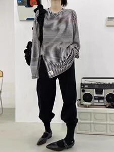 早春新款 宽松休闲条纹个性T恤图片