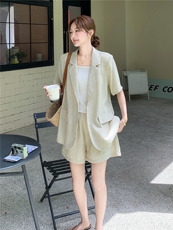盐系休闲短袖西装短裤套装女夏季2025新款爆款高级感小个子两件套，女装套装/套裙，蝶眷