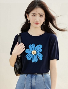 夏季新款简约时尚百搭女士圆领提花短袖图片