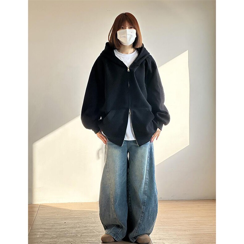 抖音得物品质二开26春装男女美式高街结构双拉链开衫卫衣外套图片