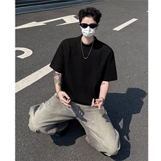 夏季新款简约拼接纯色T恤男士时尚百搭休闲半袖潮流时髦修身短袖，男装T恤，星座506