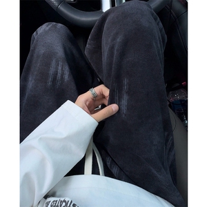 K25105特P25 秋季美式扎染灯芯绒裤子男直筒裤拖地裤男裤子休闲裤图片