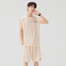 主推新款冰丝薄款速干套装坎肩跑步运动休闲两件套TZ9800，男装休闲套装，星座210-1