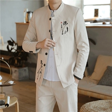 秋季中山装西服套装男士唐装两件套风外套A334-TZ810-P130，男装民族服装，电商B339(原A334）