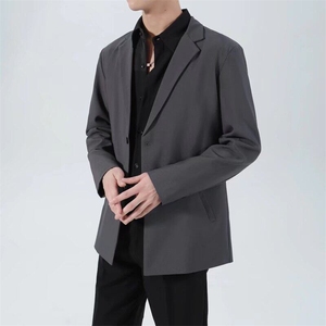 春秋商务风休闲西装外套男垂感韩版抗皱垂感宽松小西服D11,中老年大衣小丝巾搭配图片