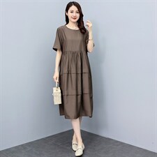 黑色短袖t恤裙子女2025年新款宽松遮肚显瘦时尚休闲圆领a字连衣裙，女装连衣裙，妃曼