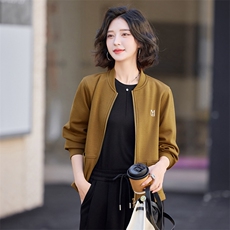 咸菜绿短外套卫衣开衫女春秋小个子休闲欧洲站欧货棒球服夹克上衣，女装短外套，梦懿尔