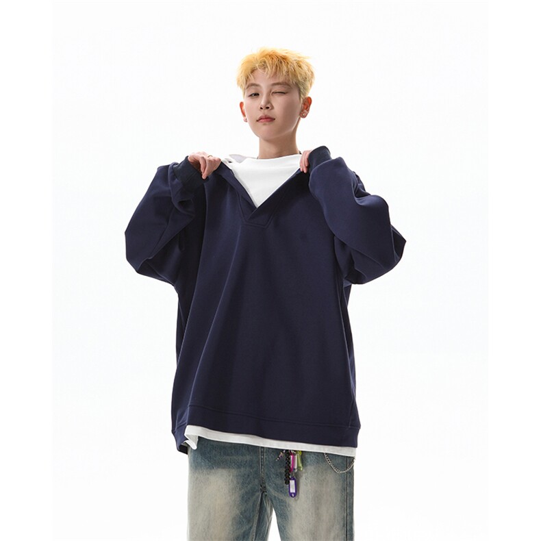 8XL-M叠穿假两件卫衣重磅连帽V领拼接套头衫宽松大码外套WY006P65,男装卫衣,电商B312