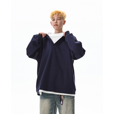 8XL-M叠穿假两件卫衣重磅连帽V领拼接套头衫宽松大码外套WY006P65，男装卫衣，电商B312