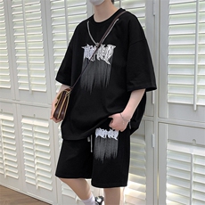 2024夏上新潮金属装饰半袖休闲短裤T恤套装男女6647-P75控价108，男装T恤，电商A441-1
