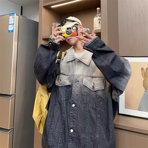 美式渐变色牛仔外套男秋季高街水洗宽松小众工装夹克 JW108图片